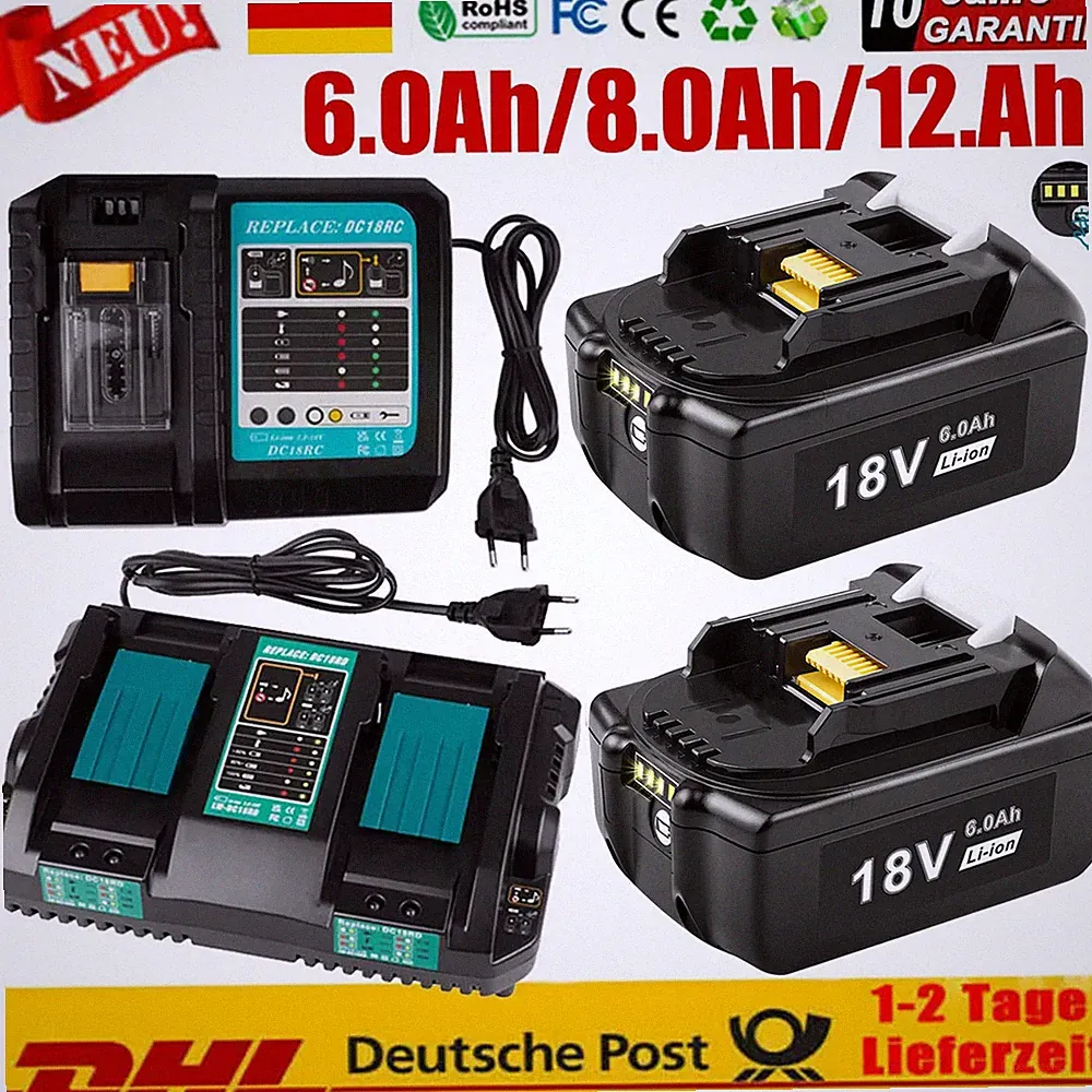 18V 6.0Ah 8Ah 12.0Ah Akku für Makita BL1850 BL1830 BL1860B LED Doppel Ladegerät