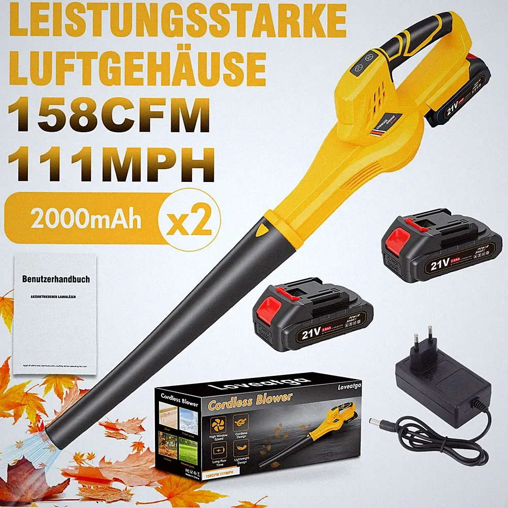 2 Akku Kabelloser Laubbläser 21 V leicht & ergonomisch für Garten & Terrasse NEU