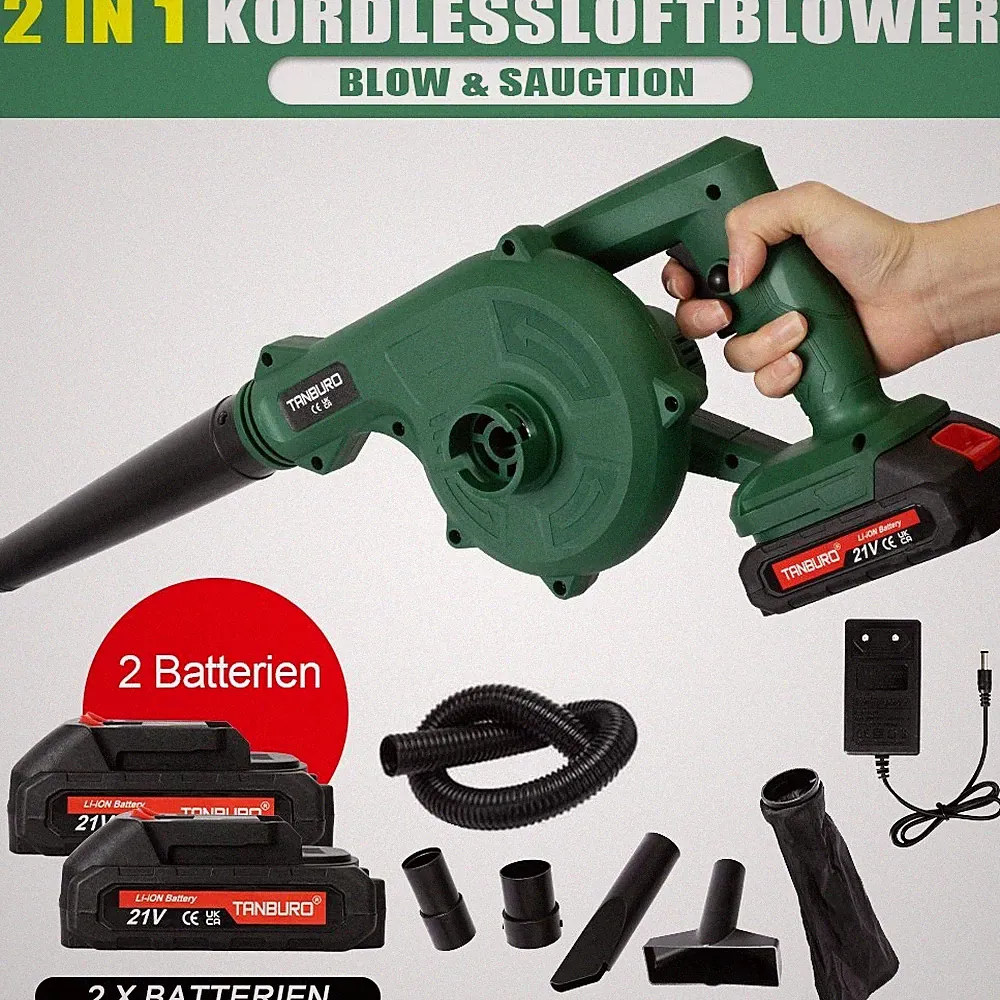 2 IN 1 Akku Laubsauger 21V Laubbläser Gebläse Bläser Mit 2 Akkus + Ladegerät DE