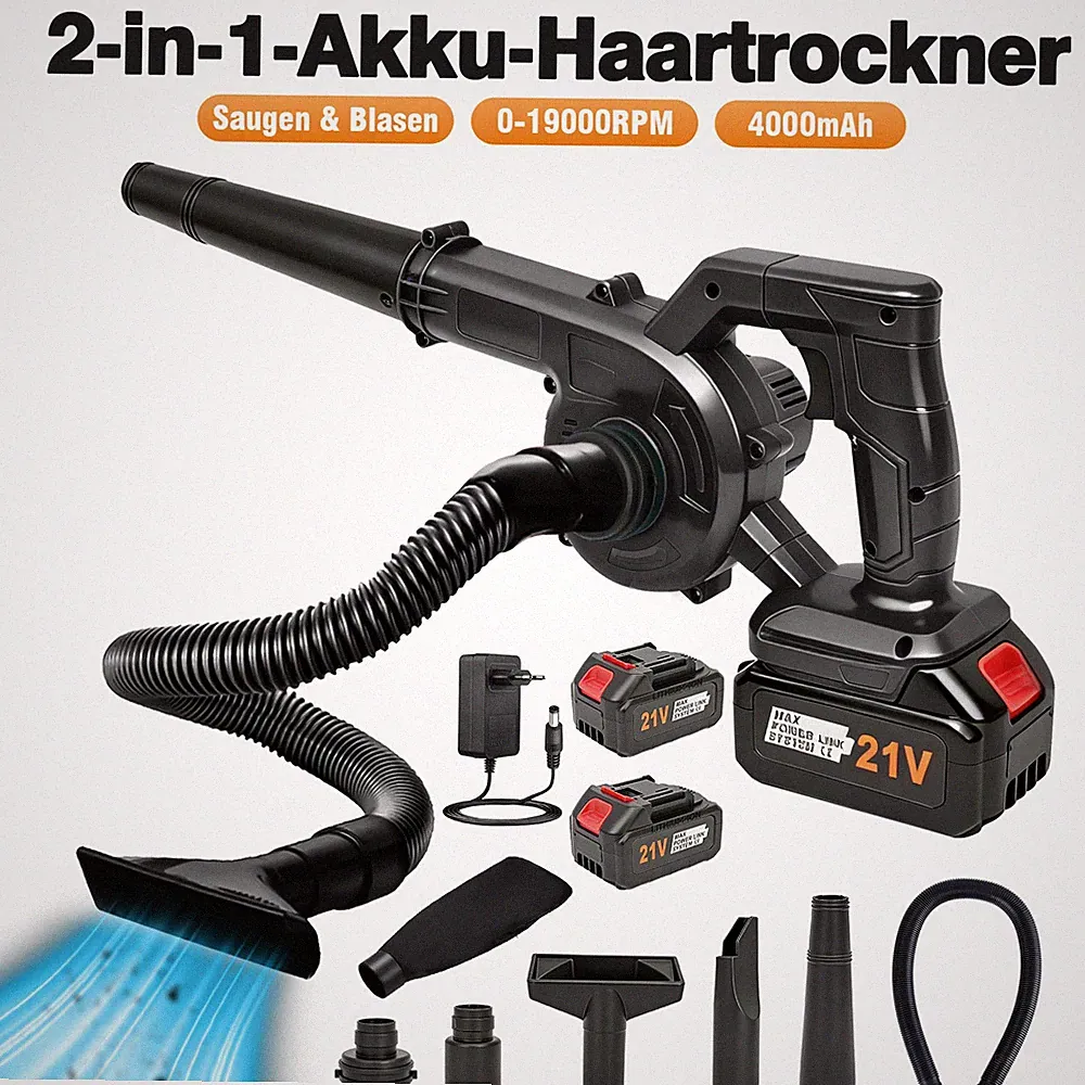 2-in-1 Für Makita Akku Laubbläser Laubgebläse Gebläse Mit 2 Akkus und Ladegerät
