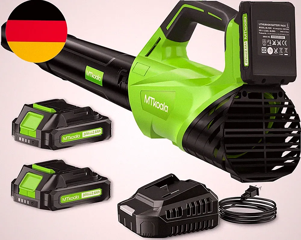 2026 Upgrade Akku-Laubbläser, Inkl. 2 × 2,6 Ah Akkus Und Schnellladegerät, 450 C