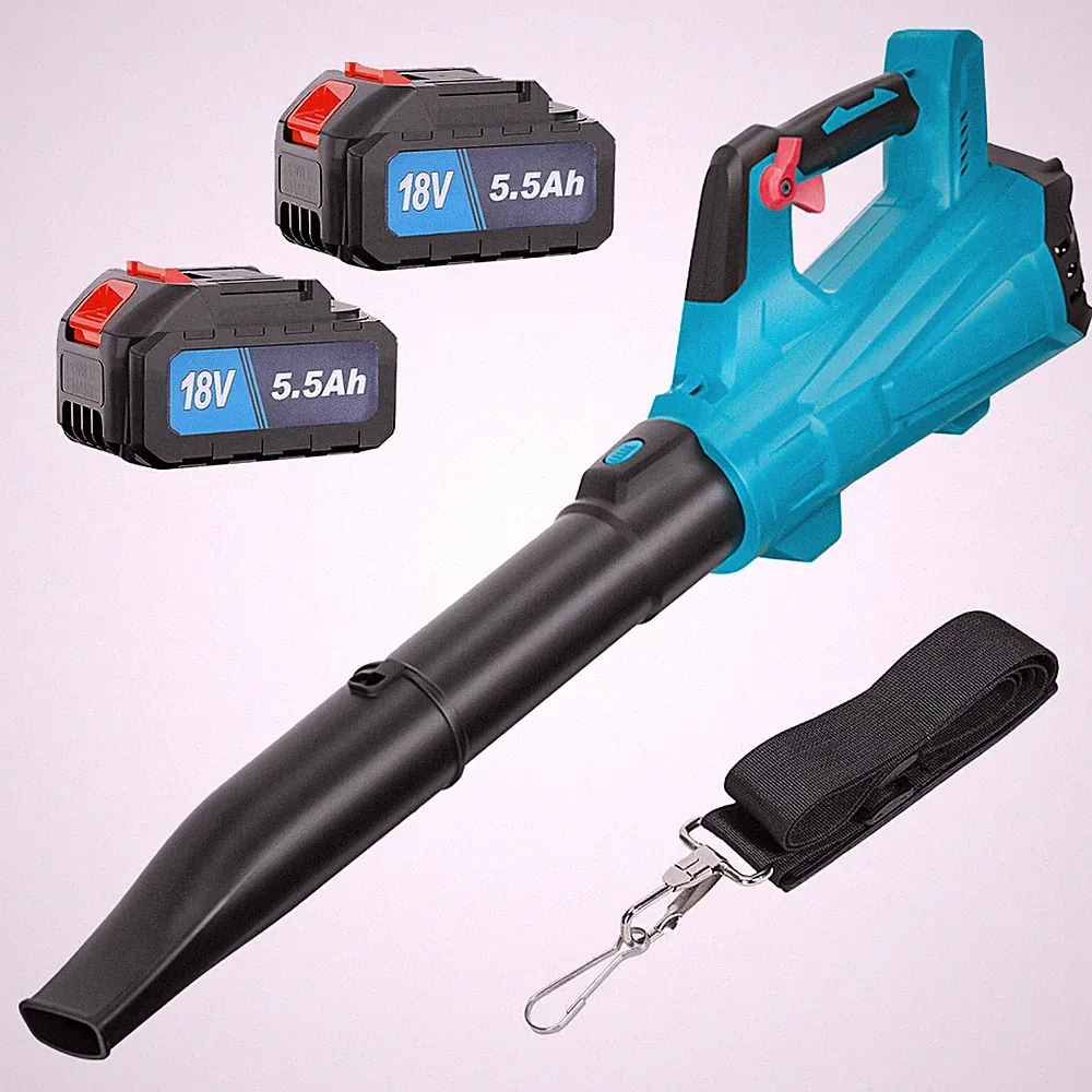 21V Akku-Laubbläser, 18000RPM, mit 2 Kanälen und 2x5.5Ah Akkus (Blau)