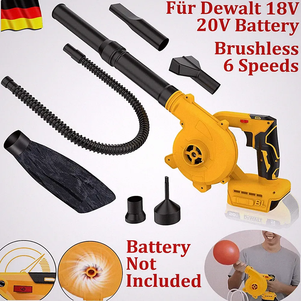 2In1 Elektrische Laubbläser Gebläse 6-Gang Bläser sauger Für Dewalt 18V 20V Akku