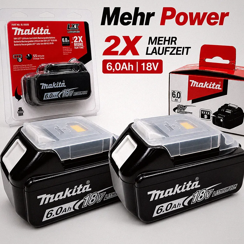 2X 6,0Ah für Makita Akku 18V BL1860B BL1850B BL1830 BL1860 BL1890 Ersatzakku LED