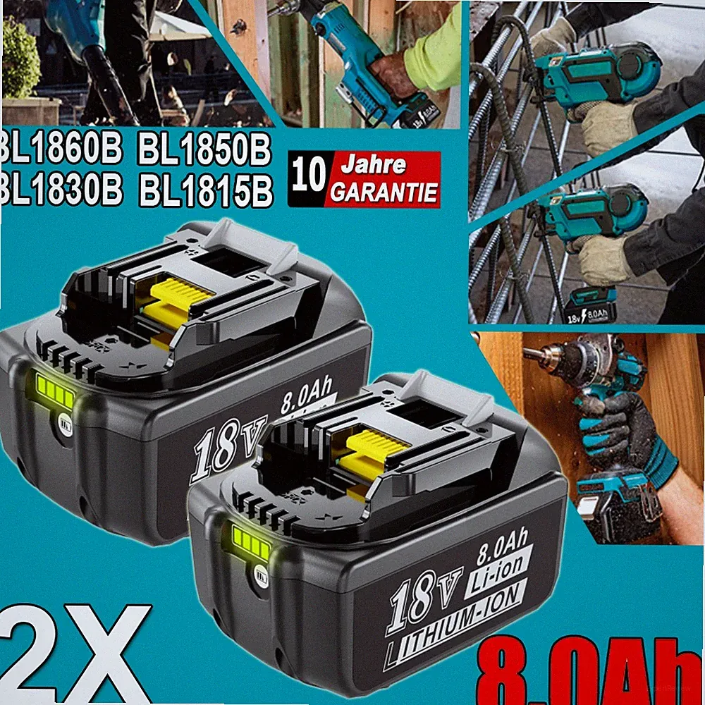 2x Original 8,0Ah Akku für Makita 18V BL1860B 197422-4 BL1850 BL1830 Lithium-Ion