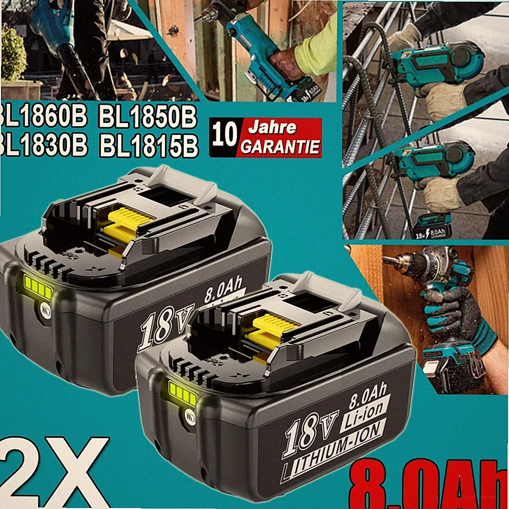 2x Original 8,0Ah Akku für Makita 18V BL1860B 197422-4 BL1850 BL1830 Lithium-Ion