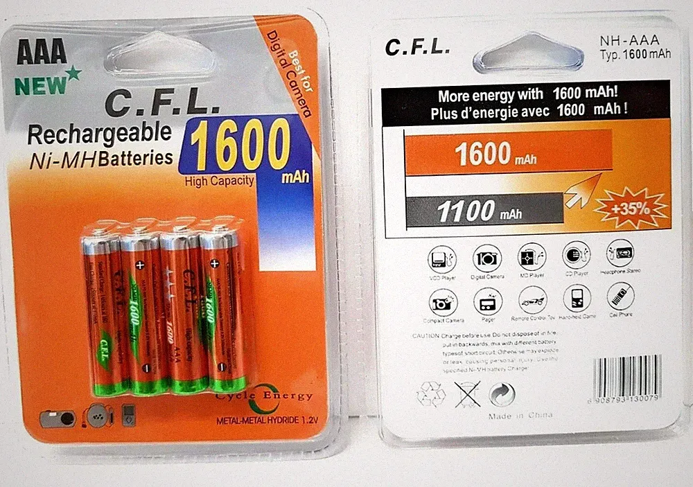 4 x AAA MICRO NI-MH AKKU 1,2V 1600 mAh Wiederaufladbar Batterien Akku aufladbar