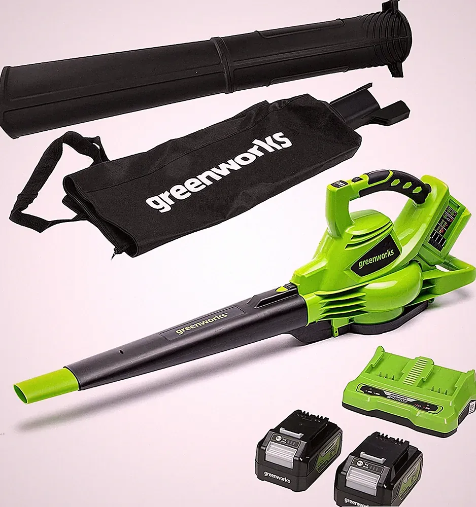 48V (2x24V) Akku Laubbläser Laubsauger Greenworks mit 2x4Ah Batterie & Ladegerät
