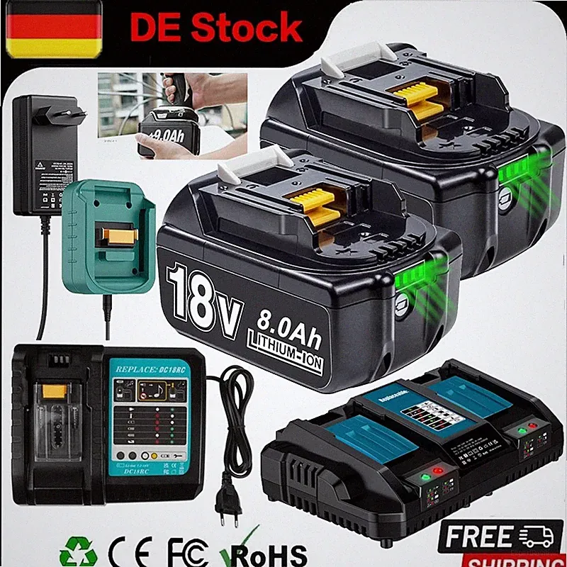 4X 18V 6,0Ah 8,0Ah 12,0Ah Akku Für Makita BL1850 BL1830 BL1860B Doppel Ladegerät