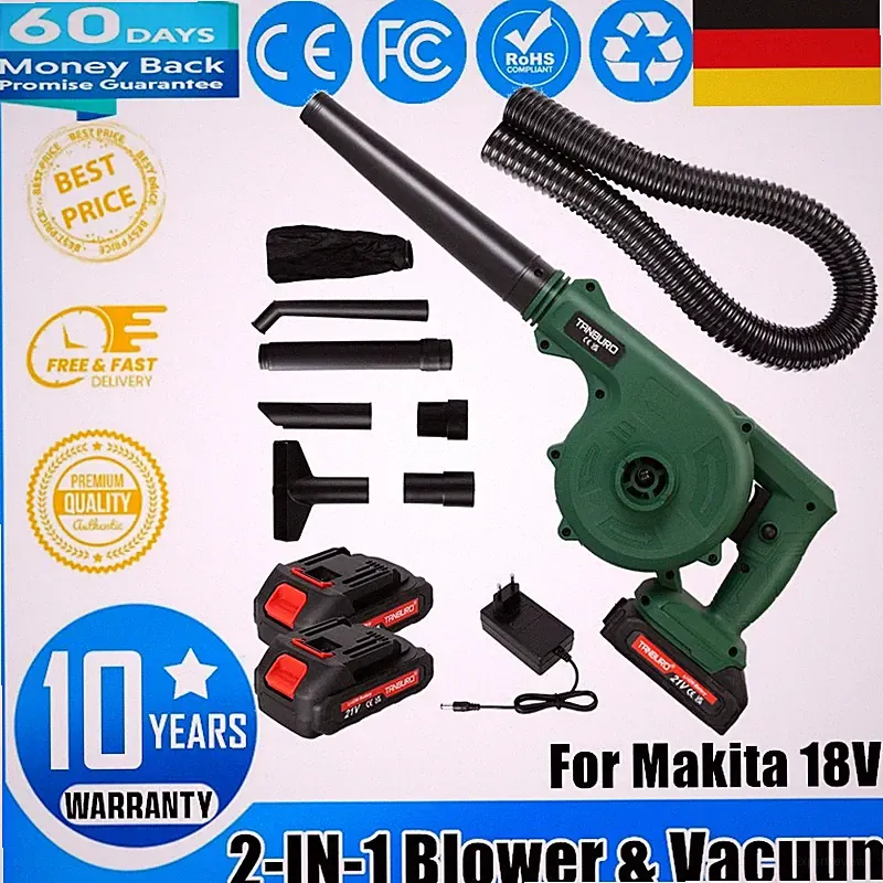 50cm Laubbläser Für 18V Makita Gebläse Laubsauger Mit 2*Akkus Und Ladegerät DE