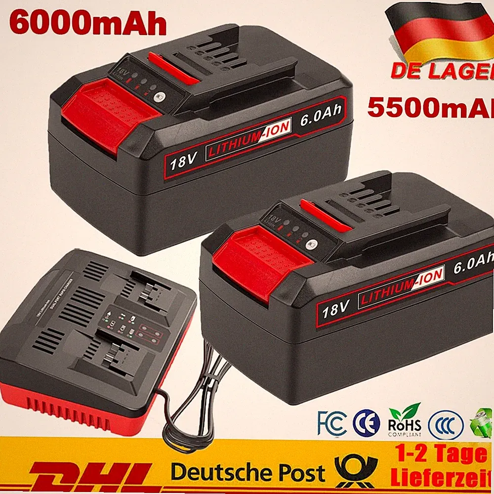 6,0Ah Ersatzakku Für Einhell Akku 18V Power X-Change PXC LED 3A Doppelladegerät