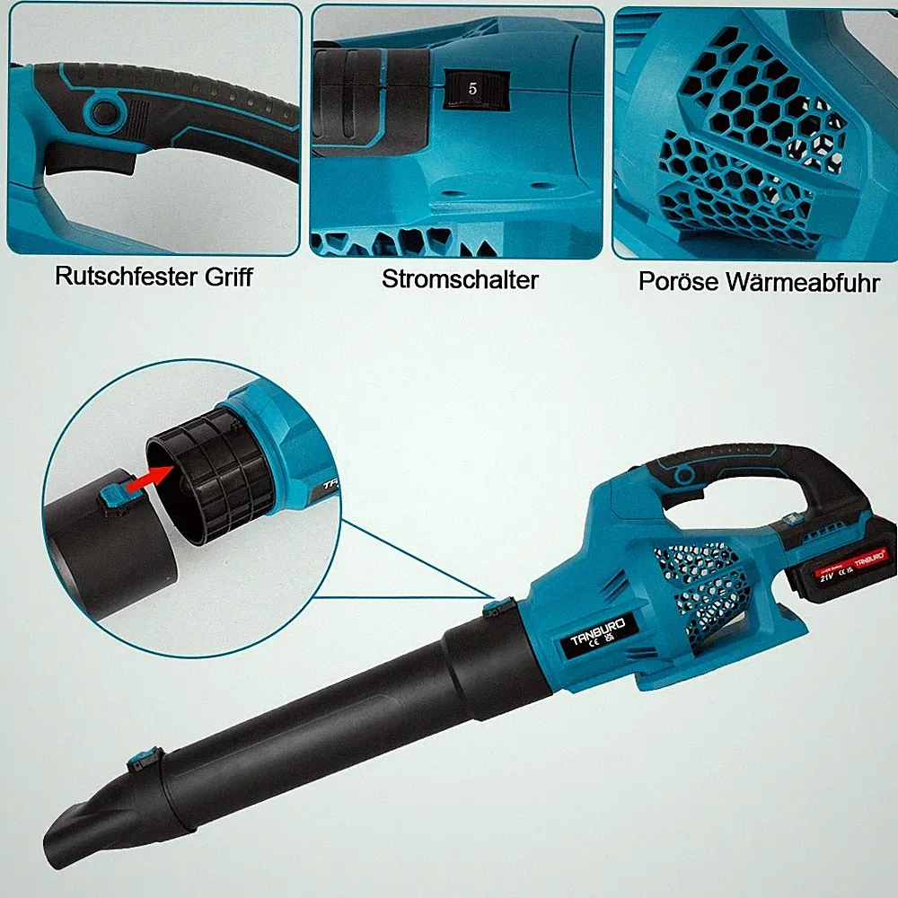 ?6 Gänge Akku Laubbläser Gebläse Laubgebläse Bläser Mit 2 Akkus Für Makita 21V