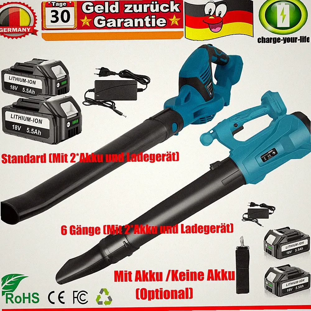 6 Gänge Für Makita Akku Laubbläser Heim Mit 2x Akkus & Ladegerät Laubgebläse