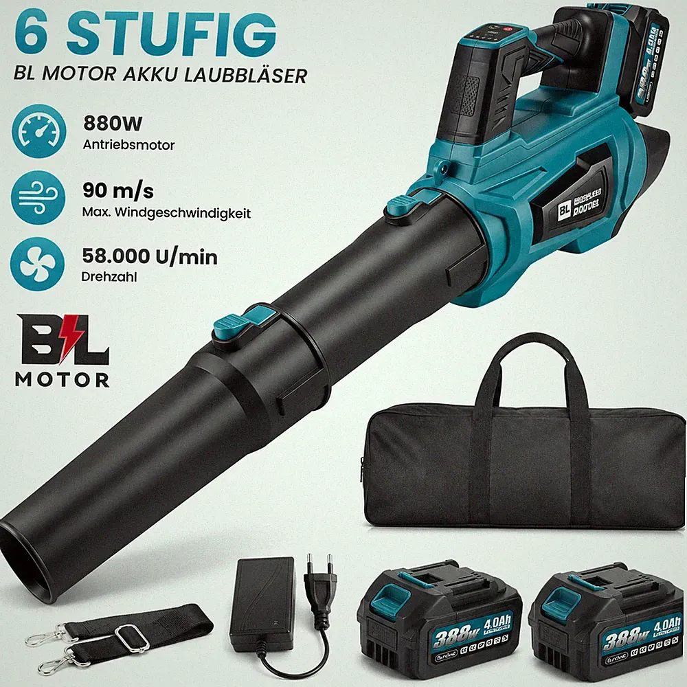 6 Gänge Für Makita Akku Laubbläser Laubgebläse Gebläse Mit 2 Akkus und Ladegerät