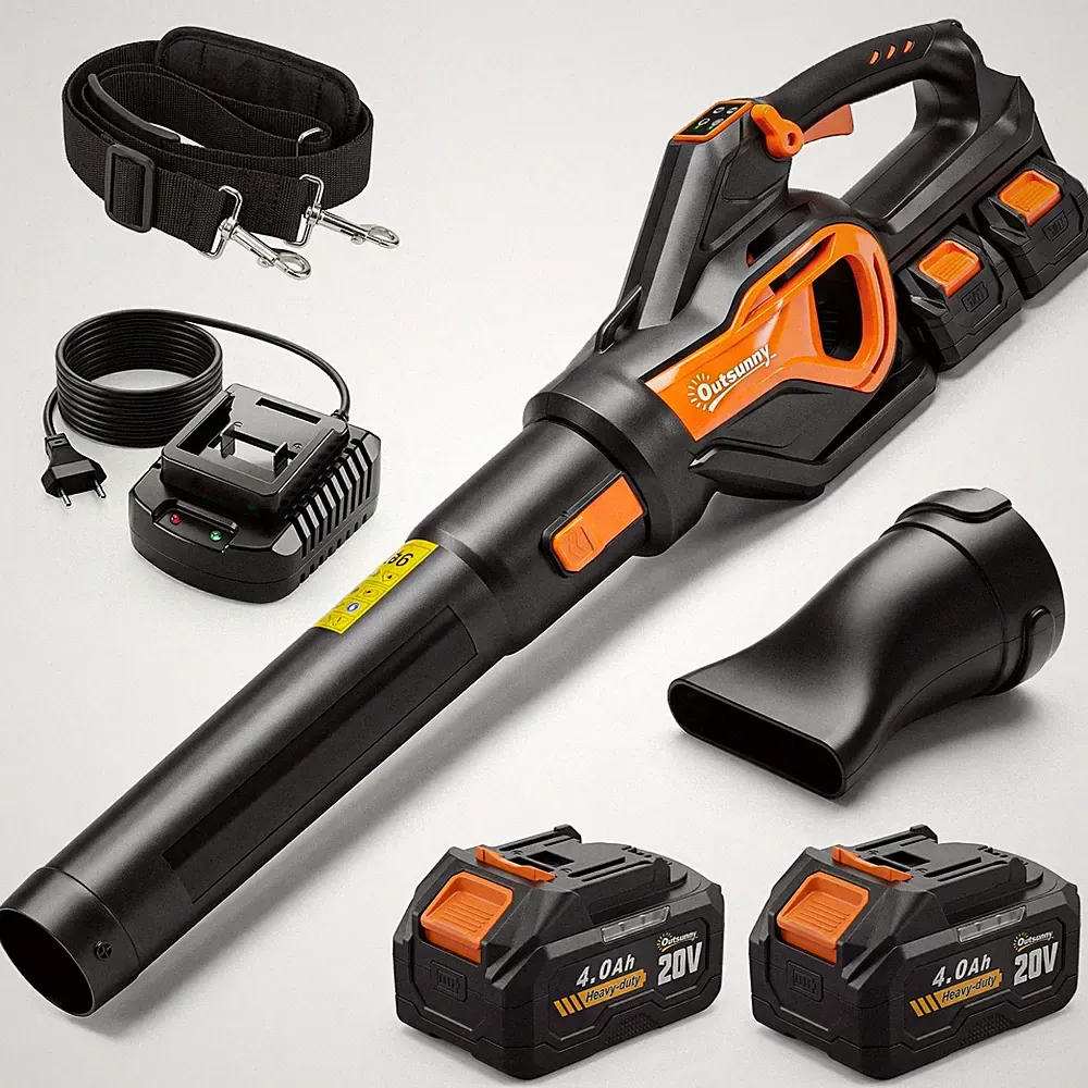 Akku-Laubbläser 20V Kabellos Laubbläser mit 2x4.0Ah Akku & Ladegerät Turbo-Boost