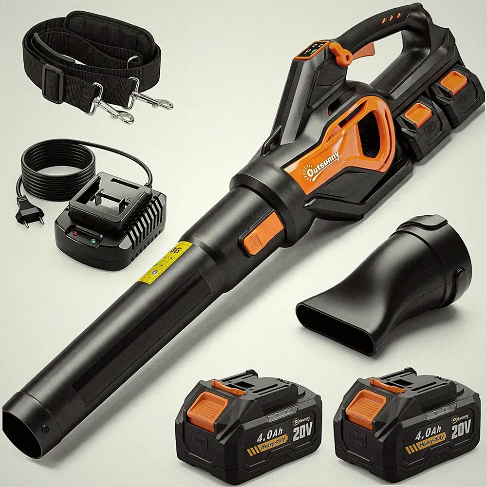Akku-Laubbläser 20V Kabellos Laubbläser mit 2x4.0Ah Akku & Ladegerät Turbo-Boost