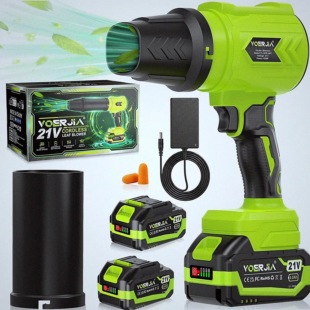 Akku Laubbläser 21 V mit 2 x 4000 mAh Akku und Ladegerät, Leichter Handbläser...