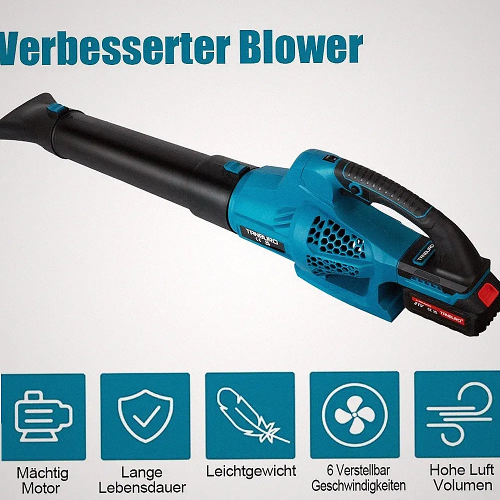 Akku Laubbläser 21V Gebläse Laubgebläse Bläser Mit 2Akkus & Ladegerät Für Makita