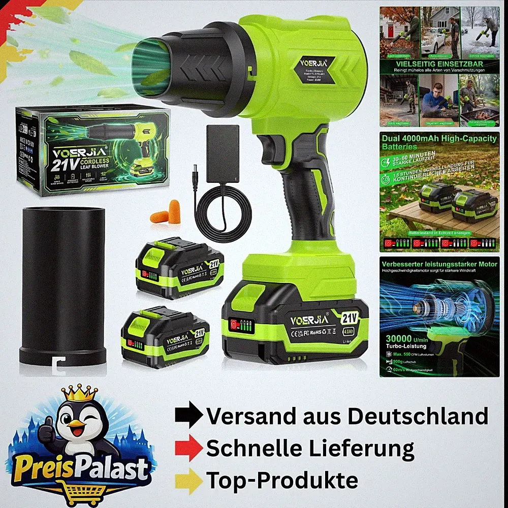 Akku Laubbläser 21V mit 2 × 4000mAh Akku und Ladegerät Garten & Outdoor
