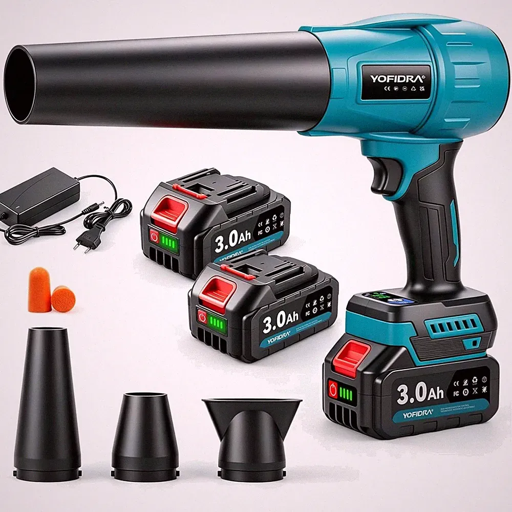Akku Laubbläser 300m/s 3-Gang Bürstenlos 2x3000mAh, Leise, blau