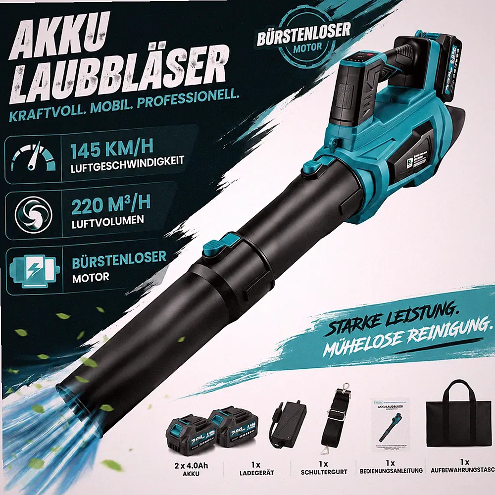 Akku Laubbläser 6Gänge Gebläse Laubgebläse Elektro Mit 2 Akkus Für 21V Makita DE