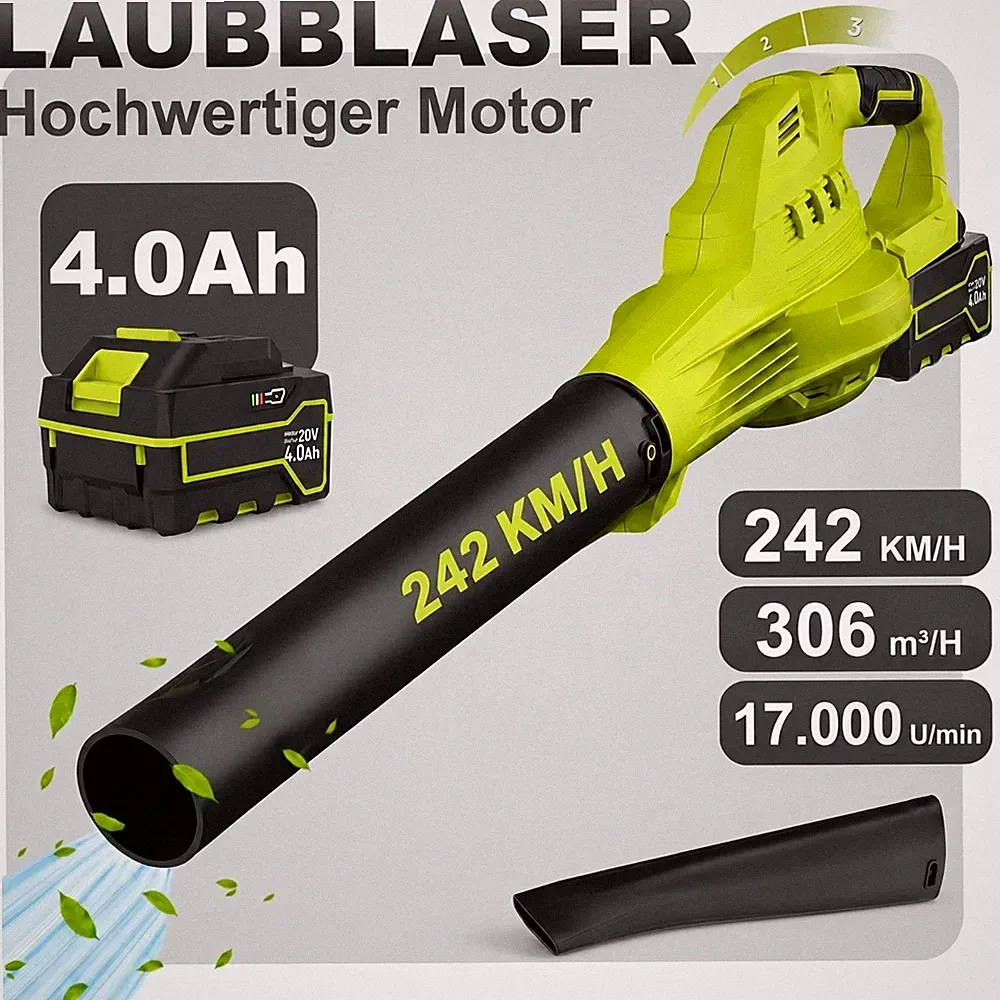 Akku Laubbläser Gebläse 3-Gang Elektrische Luftgebläse 242km/h Mit 1x Akkus
