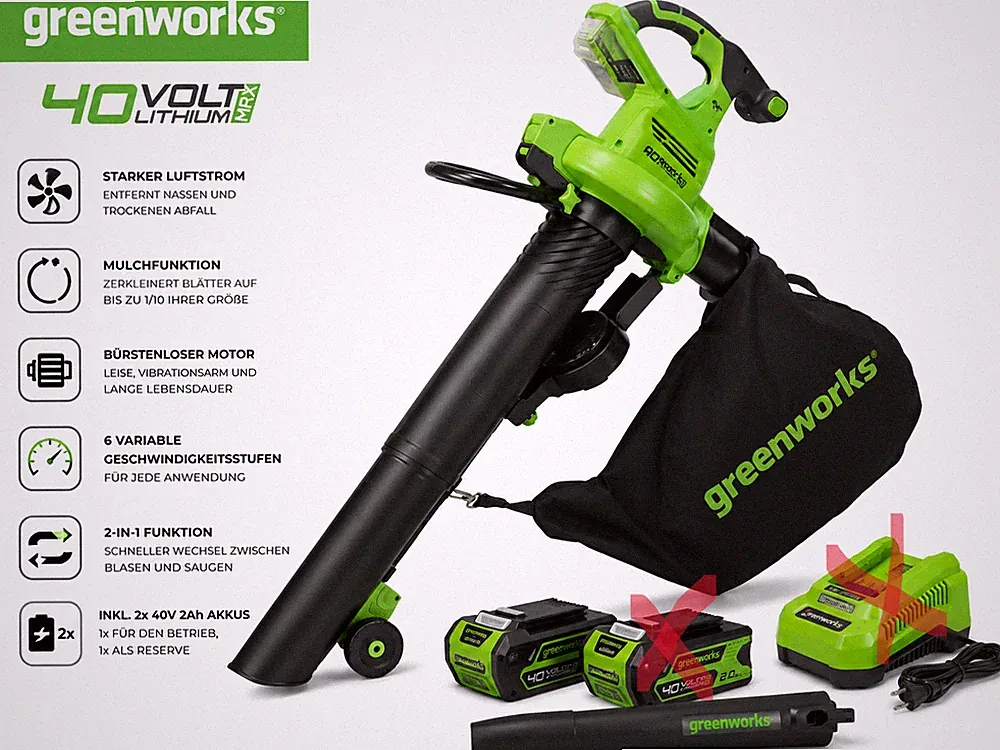 Akku Laubbläser/Laubsauger mit 1x*40V AKKU* Greenworks GD40BVII ohne Ladegerät