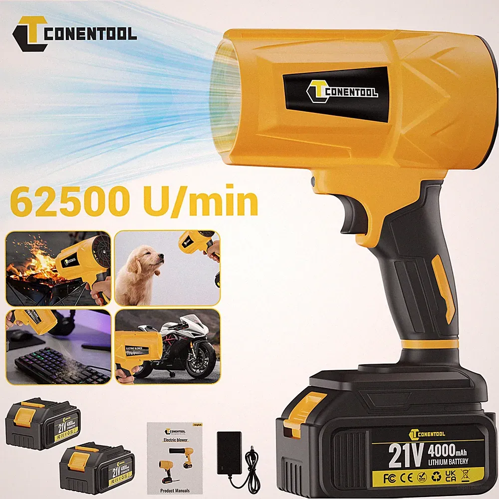 Akku Laubbläser Mächtig Turbo Gebläse Laubbläser 1500W Mit 21V 2*Akkus+Ladegerät