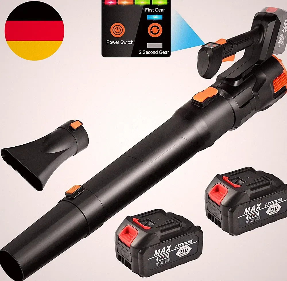 Akku-Laubbläser Mit 2 × 3.0Ah Akkus Und Ladegerät, Akku Gebläse, 3-Gang Kabellos