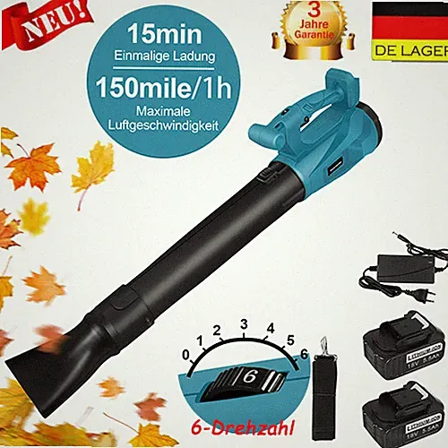 Akku Laubbläser Mit 2x 5,5Ah 18V Akkus & Ladegerät Laubbläse 6 Gänge Für Makita