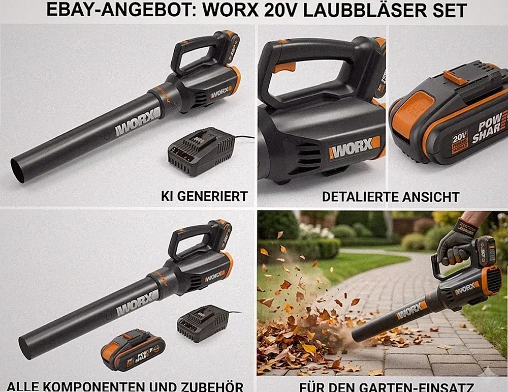 Akku Laubbläser WORX WG547E (20V MAX) inkl. 1 x 2,0Ah Akku Ladegerät Blasgerät