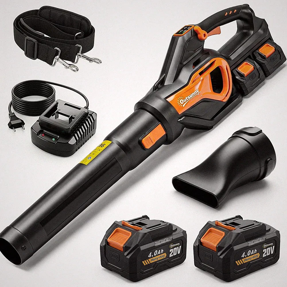 Akku-Laubsauger 20V Kabellos Laubbläser mit 2x4.0Ah Akku & Ladegerät Turbo-Boost