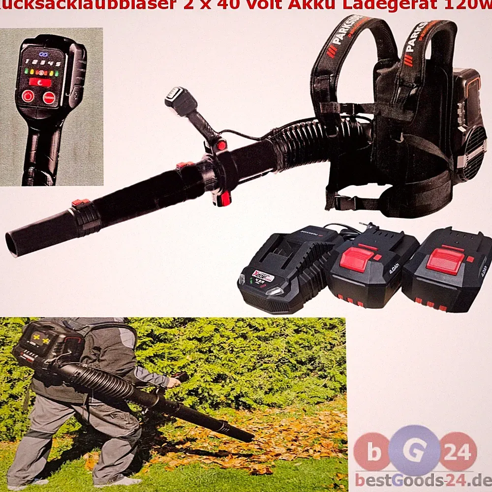 Akku Rucksacklaubbläser inkl. 2 x 40V akku-Ladergerät Rucksack-Laubbläser