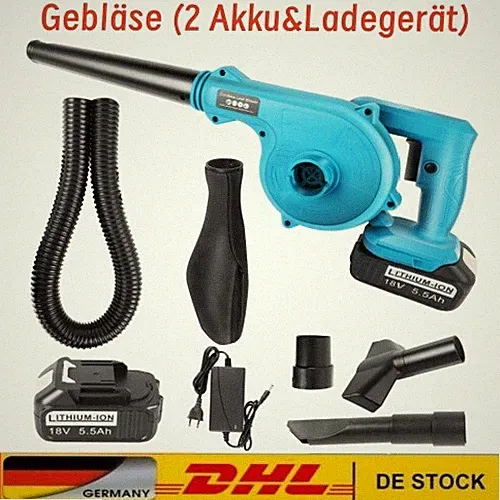 For 18V Akku Laubbläser Gebläse Laubsauger Bläser Sauger Mit 2 Akkus & Ladegerät