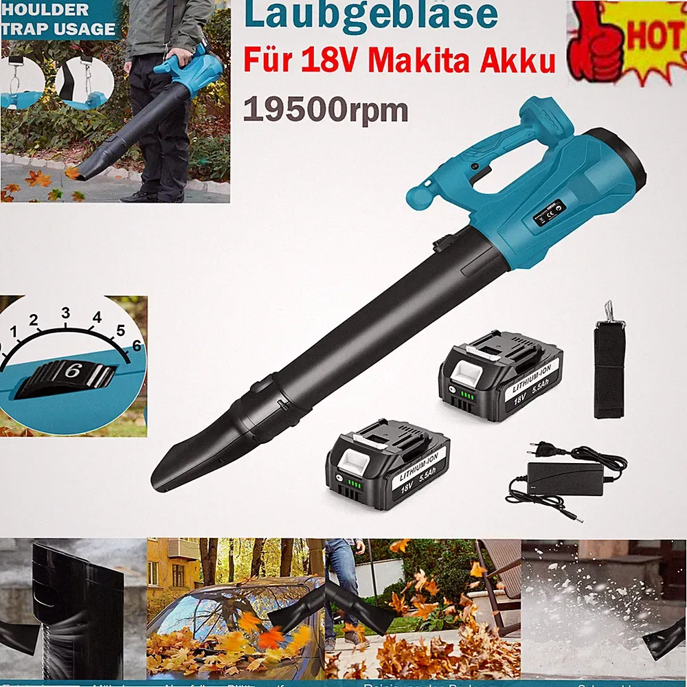 🧡Für 18V Makita Akku Laubbläser Laubsauger 6-Gänge Mit 2*5,5Ah Akku & Ladegerät