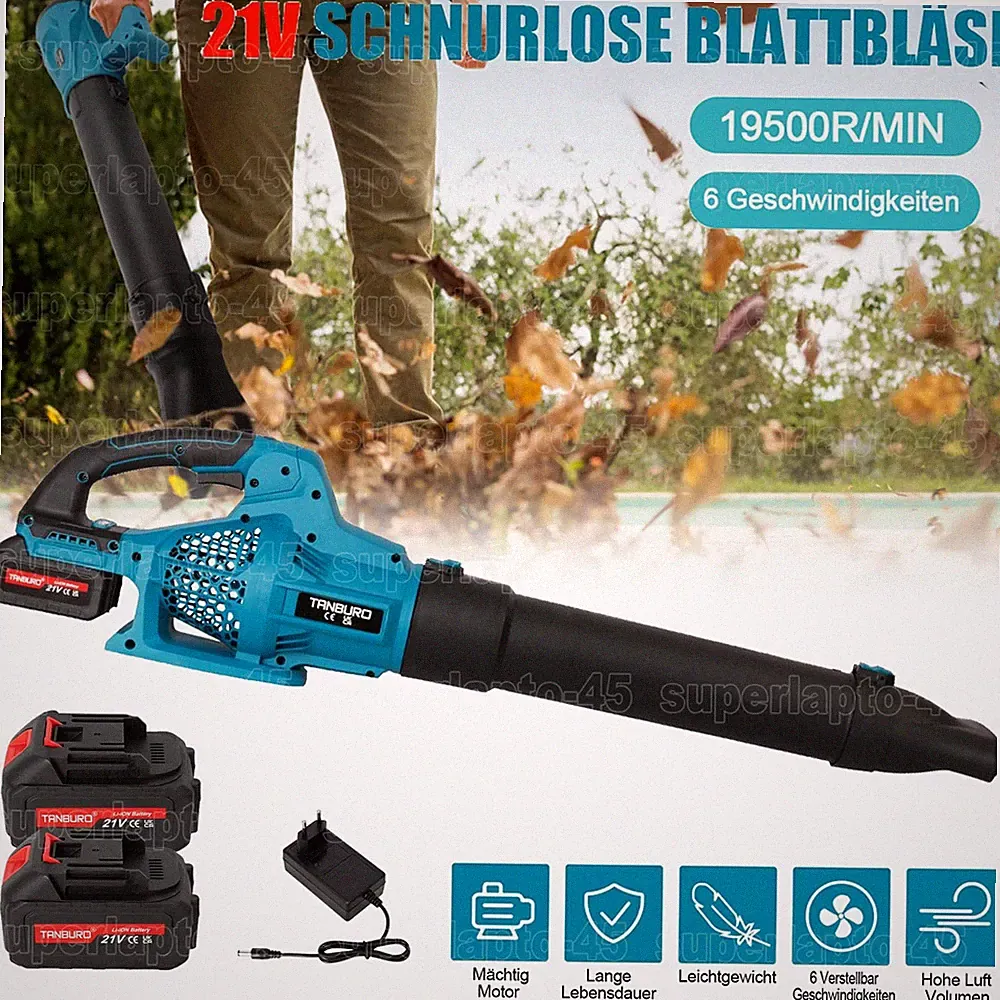 Für 21V Makita Akku Laubblätter Laubgebläse Gebläse Mit 2 Akkus und Ladegerät DE