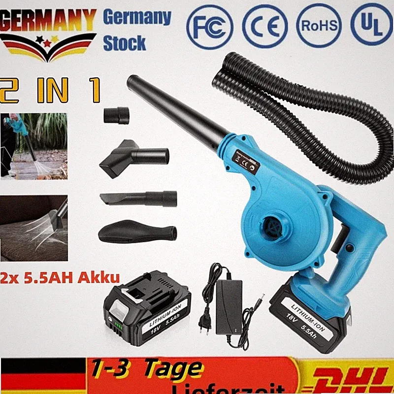 Für Makita 18V Akku Laubbläser Laubgebläse Gebläse Mit 2 Akkus und Ladegerät DE