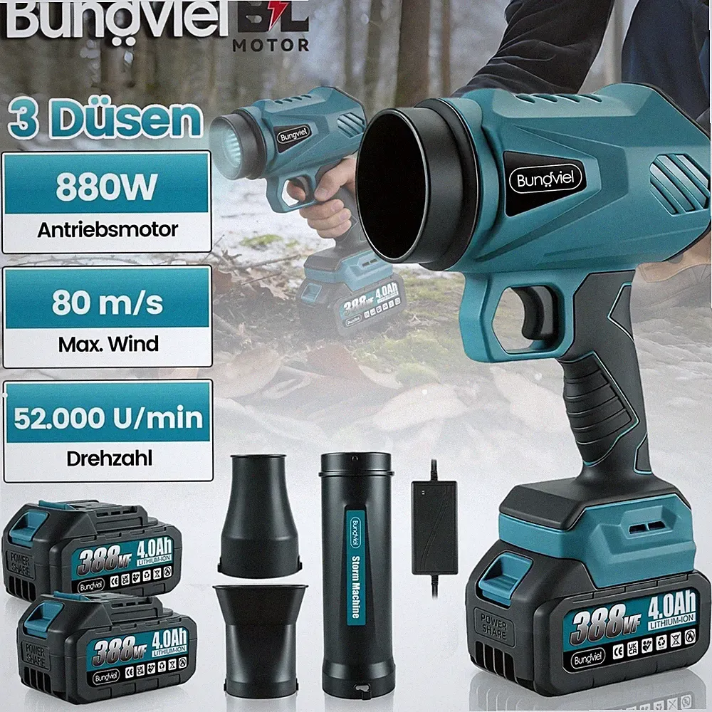 Für Makita 21V Akku Laubbläser Gebläse 52000RPM Turbogebläse Mit 2 Akkus 4000mAh