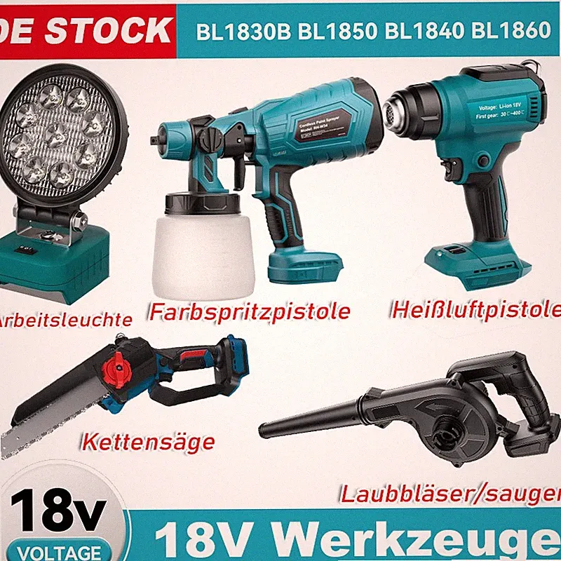 Für Makita Akku 18V Tools Arbeitsleuchte,Farbspritzpistole,Kettensäge,Laubbläser
