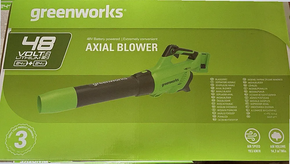 Greenworks 48V Axial Akku-Laubbläser G24X2AB Akkubetrieb grün/schwarz ohne Akku