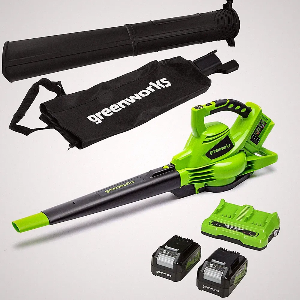 Greenworks GD24X2BV Akku-Laubbläser mit Akkus und Ladegerät
