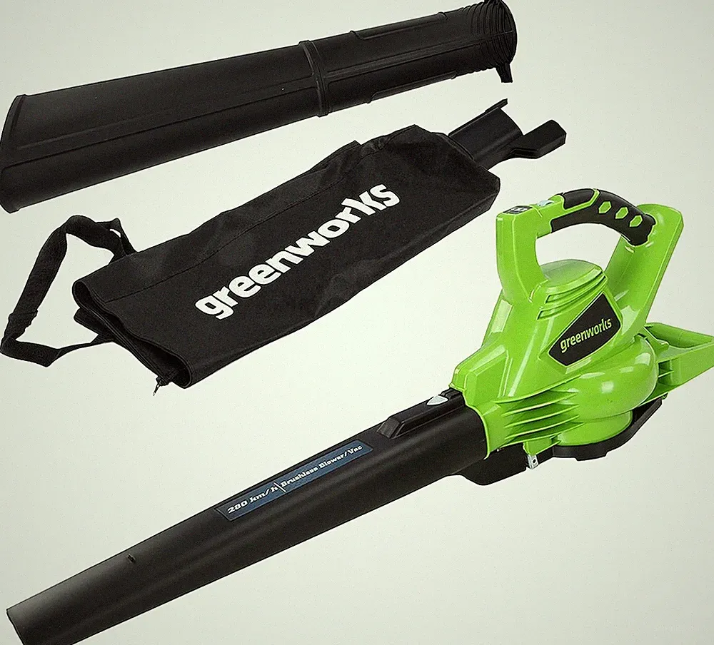Greenworks GD40BV Akku-Laubblassauger mit Brushless Motor, 280km/h Mulchbeutel