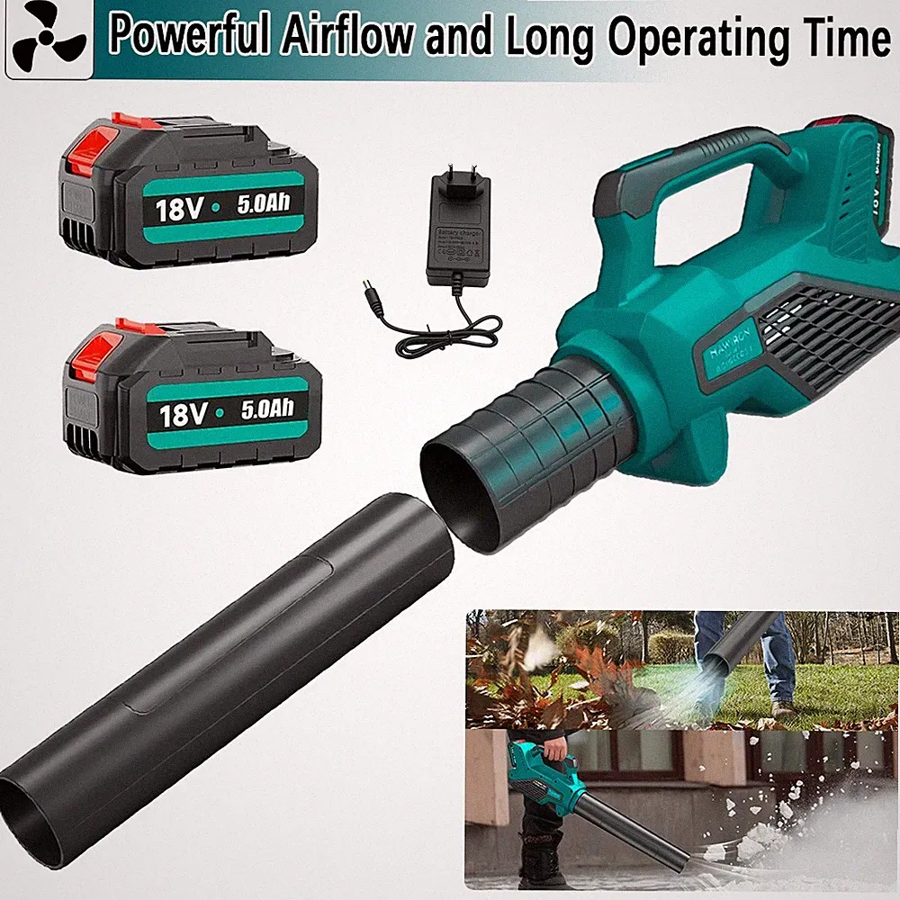 Langrohr Akku-Laubbläser 18V kompatibel Makita Set mit zwei Akkus Ladegerät