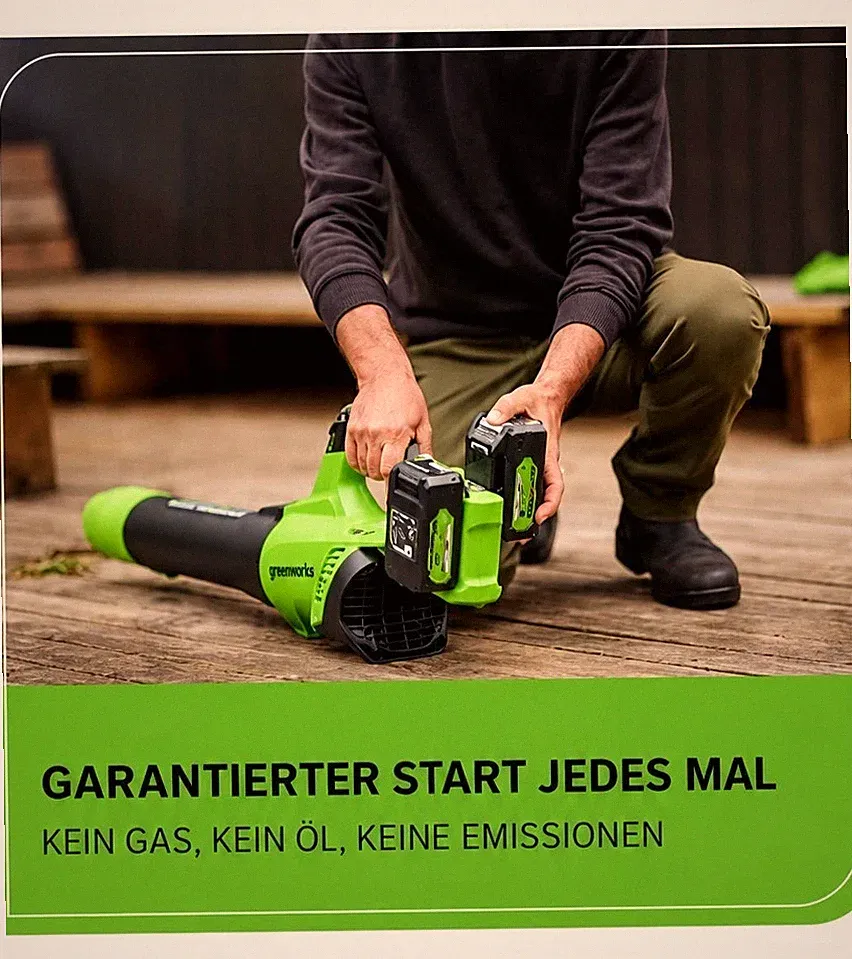 Laubbläser 48V (2x24V) inkl. 2 x 24V 2,0 Ah AKKU + Ladegerät Greenworks