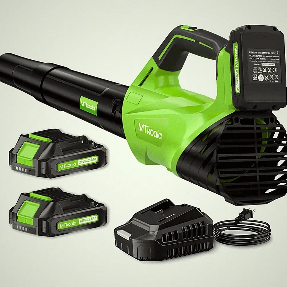 Laubbläser Akku 20V, 450 CFM, 150 MPH, 2 Akkus, Schnellladegerät, Leicht, Garten