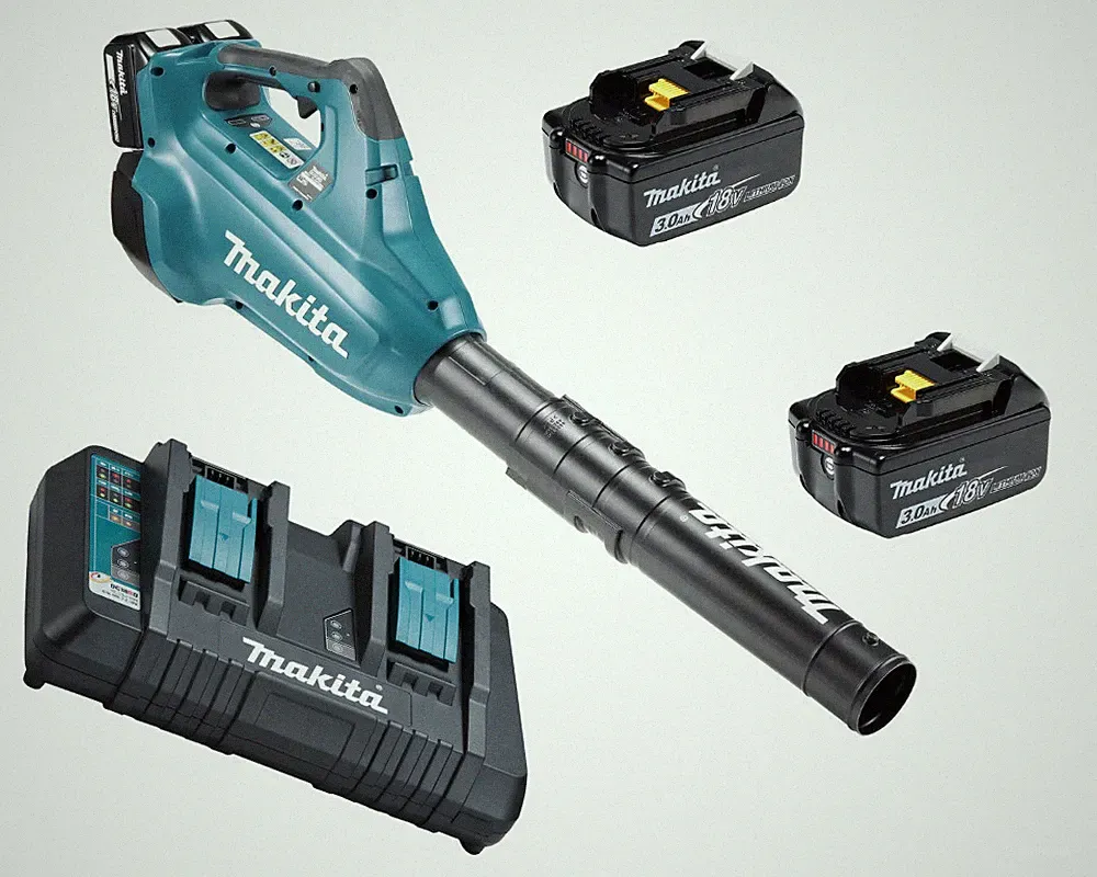 Makita Akku-Laubbläser DUB362Z Set inkl. 2x 3Ah Akku & Doppelladegerät