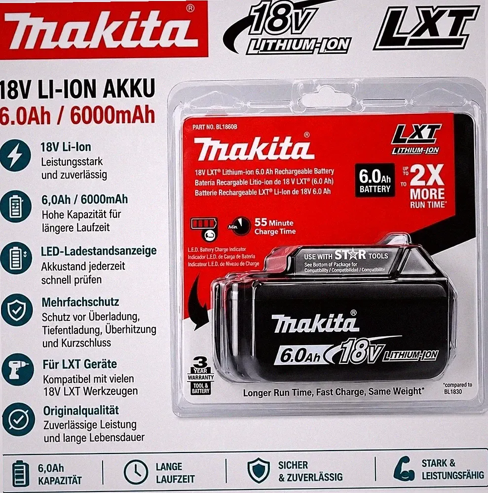 Makita Original Ersatz Akku BL1850B 18 V 6,0 AH Li-Ion LED BL1850 NEU 197280-8