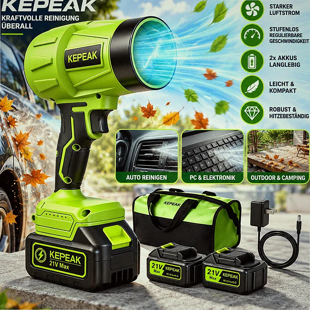 Mini Turbo Gebläse Laubbläser Akku Jet Fan Handbläser Luftgebläse mit 2 Akkus