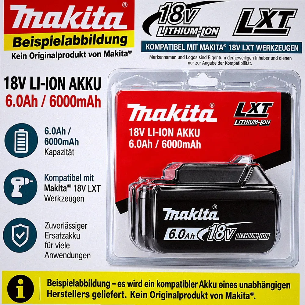 Neu Akku 18V 6Ah für Makita LXT BL1860B Li-Ion Ersatzakku kompatibel BL1850B