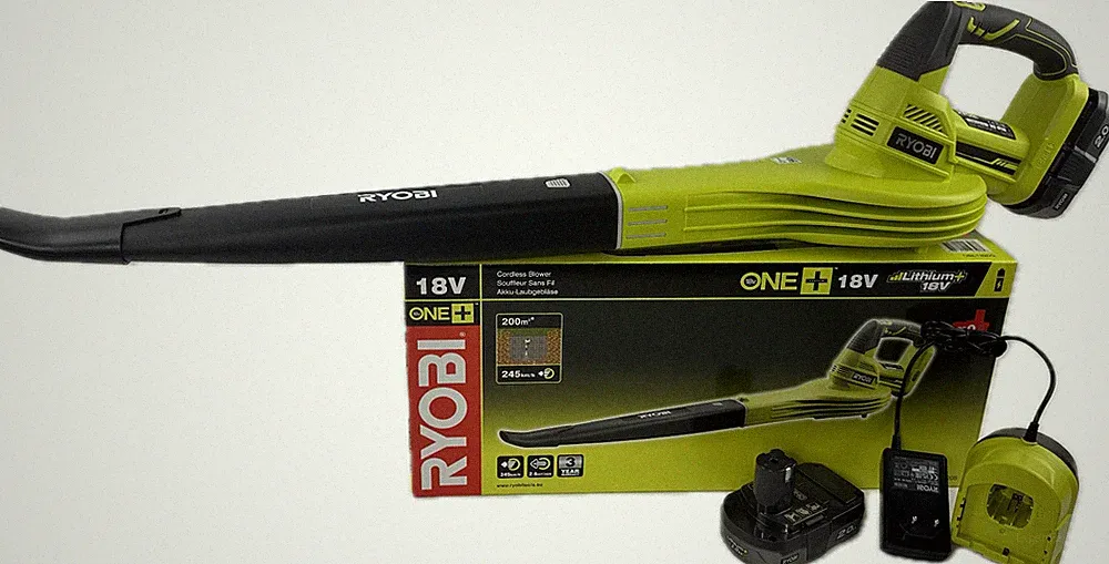 RYOBI 18V OBL1820S 2x2Ah Akku Laubbläser Gebläse Blasgerät Bläser + Lader Set